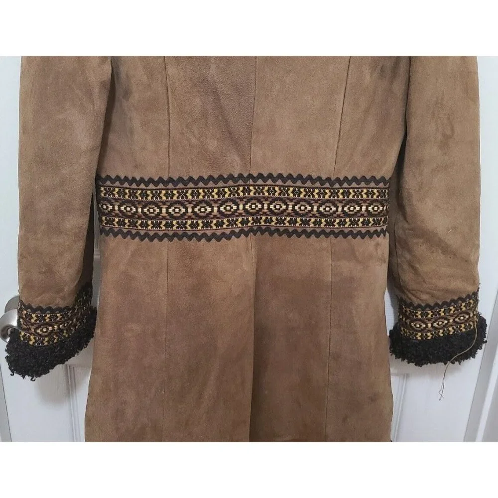 Vtg 70s Breier Of Amsterdam Women's Long Suede Jacket Brown Embroidered Sz Small - Picture 7 of 15